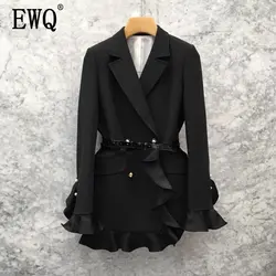 EWQ 2019 осень новый шаблон v-образный вырез длинный рукав двубортный оборки пэчворк плюс размер женский костюм Блейзер AG244