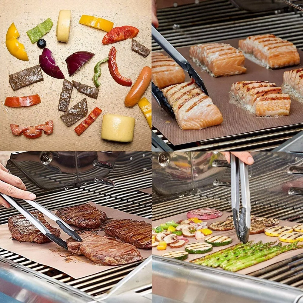 

Grill Mat 100% Non-stick BBQ Grill & Baking Mats Gold and Black 13in*15.7in Works on Gas, Charcoal, Electric Grill and More