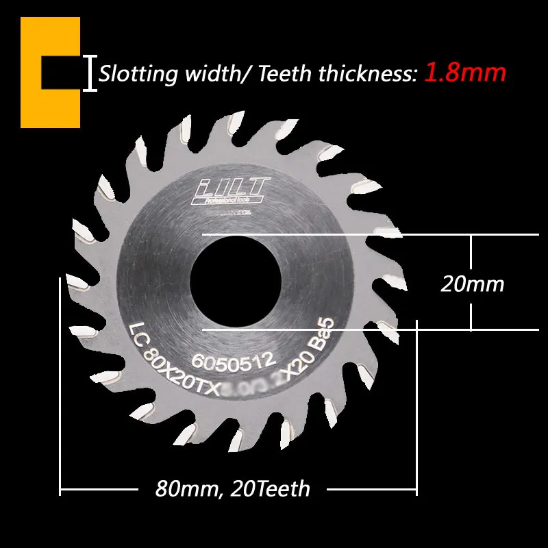80 мм TCT шлицевые пильные диски 80x20 мм TCT пазовые пильные диски 20 зубьев фреза для дерева, толщина от 1,8 до 5,5 мм, диаметр отверстия: 20 мм