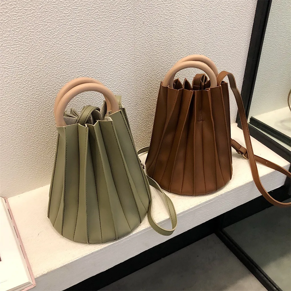 

xiniu Women Retro Pure Color Leather Bouffant Tote Bag High Quality Unique shape Handbag Simple Crossbody Messenger bag #0429