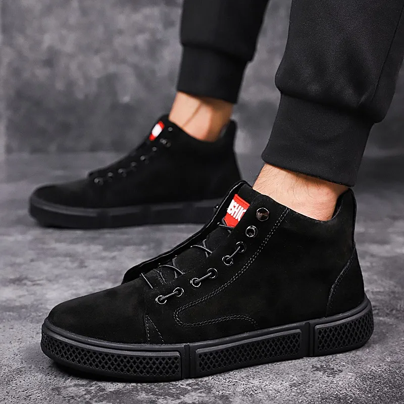

Men Lace Up high top Flats Shoes genuine Leather Casual Shoes Men's lace up fashion breathable Vulcanize sneakers Walking Shoes