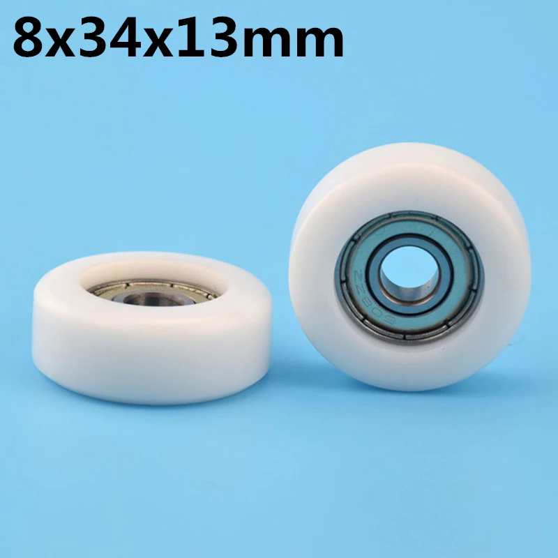 

1Pcs 8x34x13 mm Nylon Plastic Wheel With Bearings Flat miniature pulley POM Hard bearing machine accessories Track roller
