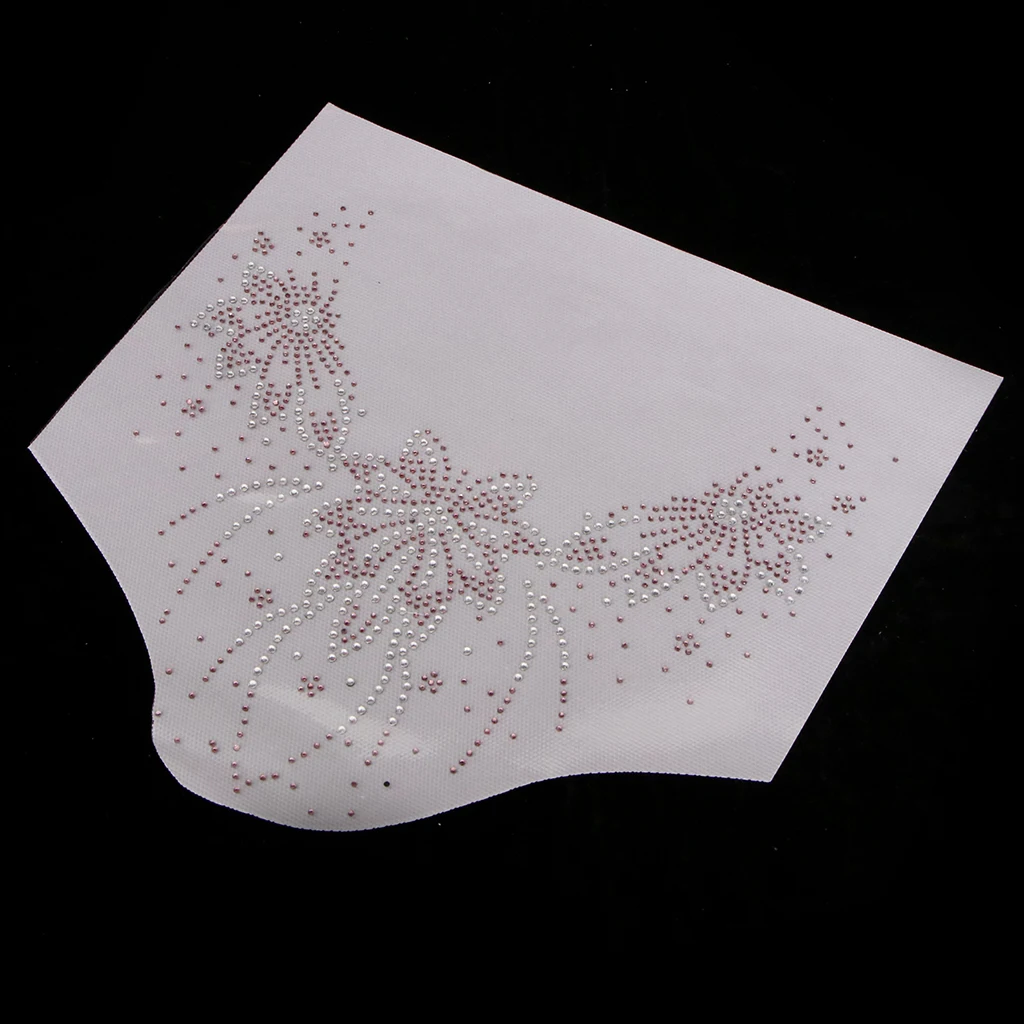 Floral Neckline Collar Trim Rhinestones Iron on Hot Fix Motif Heat Press Applique Patch