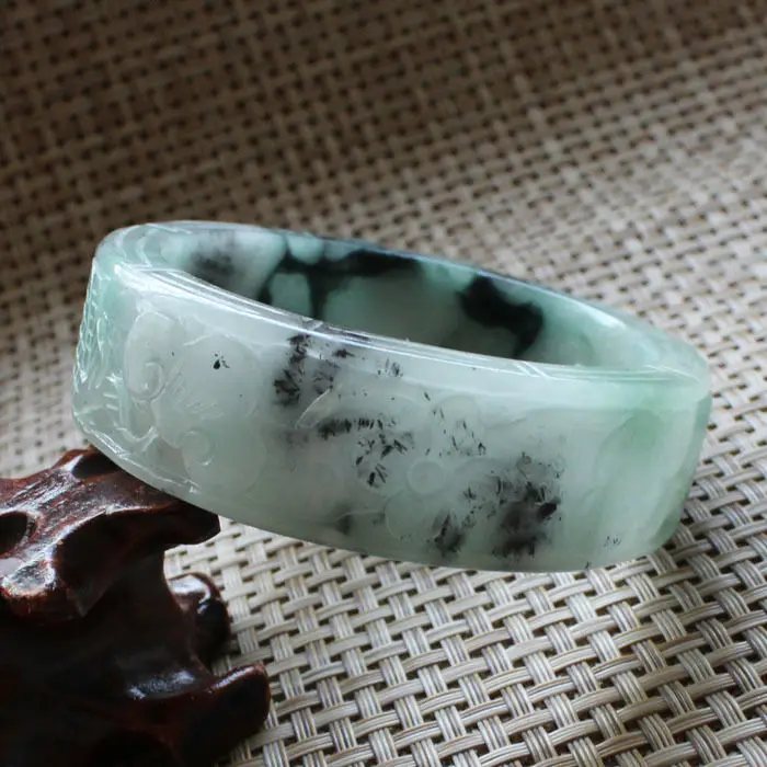 

A765 Chinese Hand-carved Emerald Green stoneite stone Gems Bracelet Bangle 63mm 10.20 40