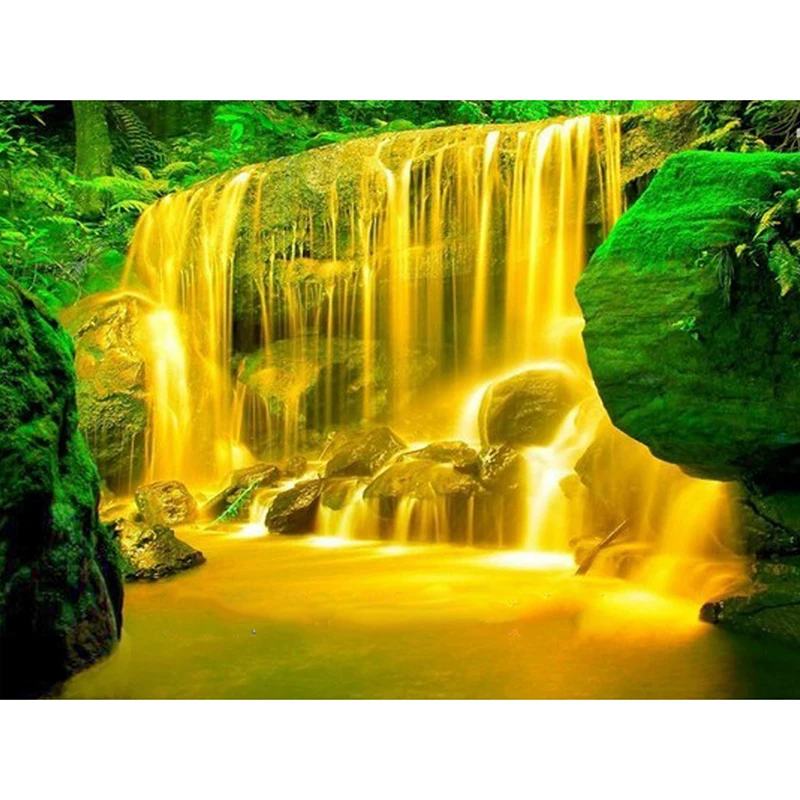 

Full drill round diamond painting DIY diamond painting cross stitch diamond embroidery full embroidery Golden waterfall