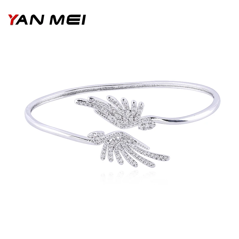

YANMEI CZ Angel Wings Open Bracelet Silver Plated Crystal Bracelet Adjustable Fashion Gifts For Women YMS0735