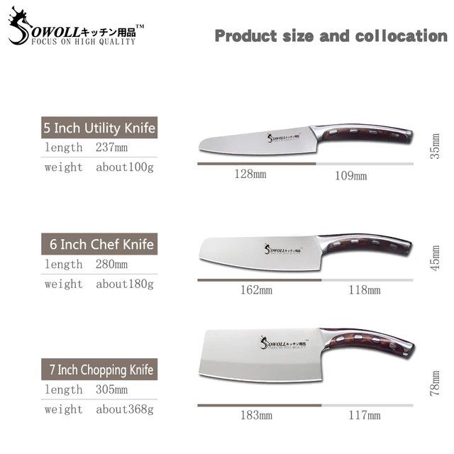 Sowoll Stainless Steel Knife Seamless Welding Resin Fibre Handle High Carbon Blade Utility Chef Chopping Knife Cooking Tools 4