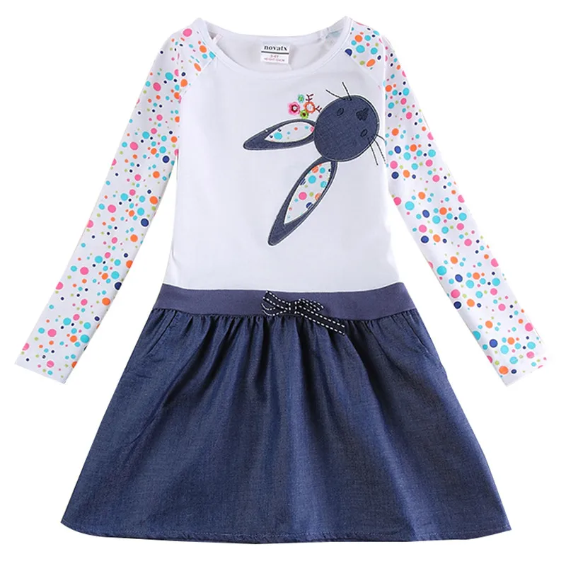 

Novatx girls dress spring autumn rabbit embroidery kids clothes princess dresses for girls costumes baby girl clothes vestidos