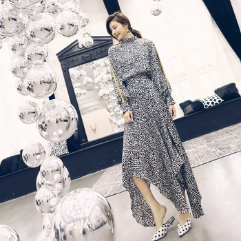 

Women's Set 2019 Spring Autumn Casual Clothes Suit Ladies Turtleneck Leopard Print Long Sleeve Tops Blouse+Long Maxi Skirt Suits