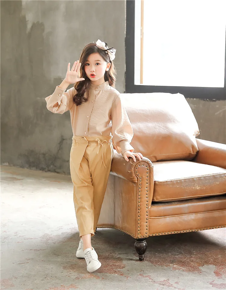 Blusa plus Calças Conjuntos de Roupas Primavera Meninas Roupas Set Menina Terno Adolescentes Two piece Suit 3 15y Bebê Meninas Grandes Blusa Ca163 23 Cheap Conjuntos de roupas