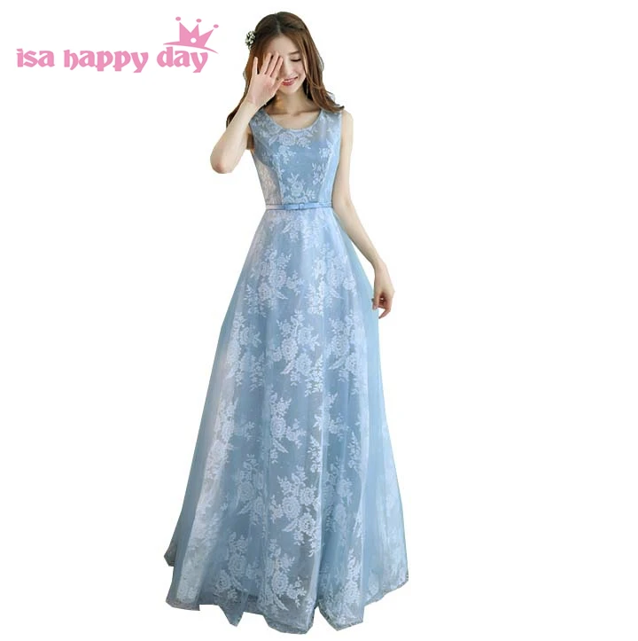 

robe de soiree new summer 2019 blue girls graduation tulle party dress long gowns sleeveless for engagement ball gown H4166