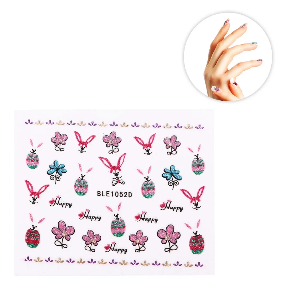 

1 Sheet 3D Nail Stickers Delicate Glitter Cartoon Patterned Colorful Girls Stickers DIY Nail Applique Easter Nail Stickers