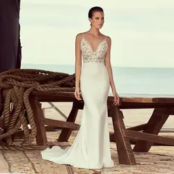 Платье Русалка на бретельках с v-образным вырезом и обнаженным лифом пляжное сексуальное свадебное платье с открытой спиной vestido de noiva
