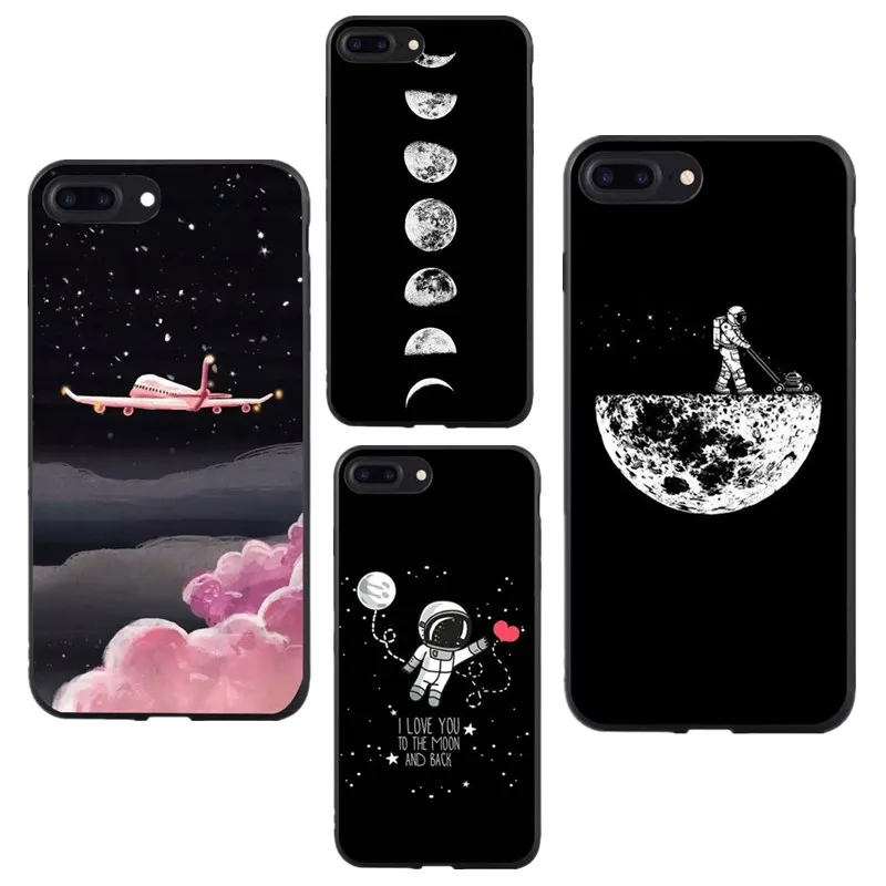 Чехлы для телефонов iPhone 6 6S 7 Plus 5 5S SE 3D Aircraft Stars Moon Black TPU Мягкий силиконовый чехол 8 X |