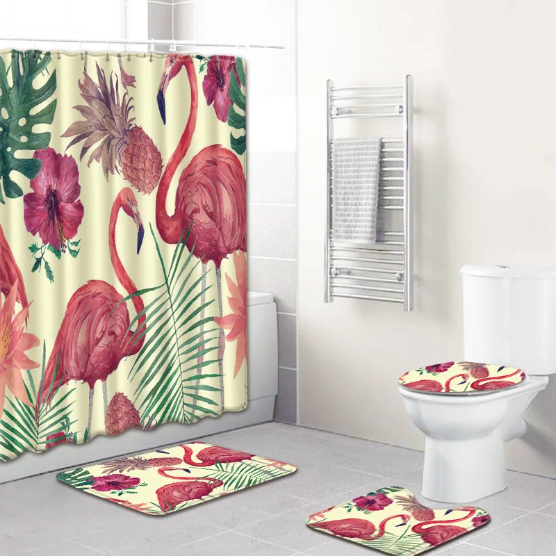 Фламинго ванная комната занавеска для душа 180*180 см 4 шт Ванная комната подстилки и коврики ПВХ Противоскользящий коврик для туалета Ванна