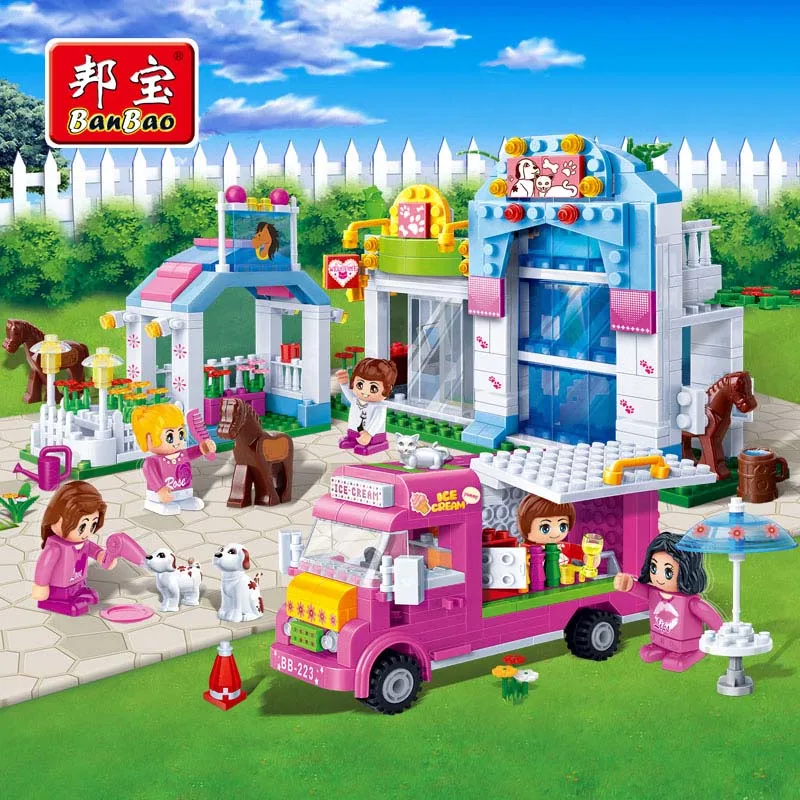 

BanBao Girls Educationa Toys For Children Kids Gifts City Friends Pet House Bus Horse Dog Stickers Compatible With Legoe