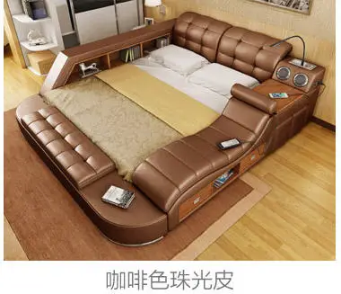  Real Genuine leather bed frame Modern Soft Beds Home Bedroom Furniture camas lit muebles de dormito