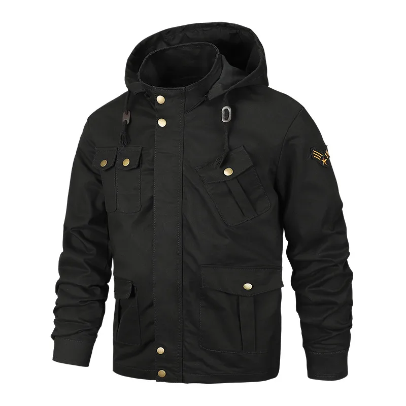 Военная куртка пилота для мужчин, новинка, весна-осень, куртка-бомбер, хлопковое пальто, тактическая армейская куртка, мужская повседневная куртка для полетов ВВС - Цвет: Черный
