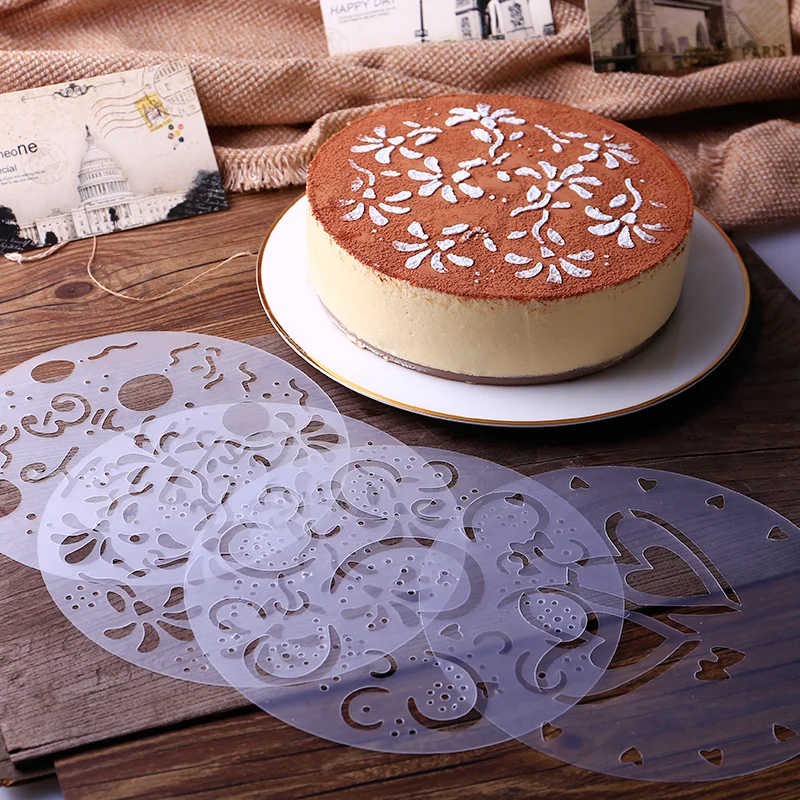 

4pcs/Lot Cake Chocolate Dessert Spray Molds Eco-friendly PP DIY Decorating Stencils Cookie Fondant Bakery Tools 8 inch