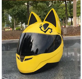 

Cat ears motorcycle helmet men's personality cool full face helmet locomotive anti-fog ladies cat ears pink helmet