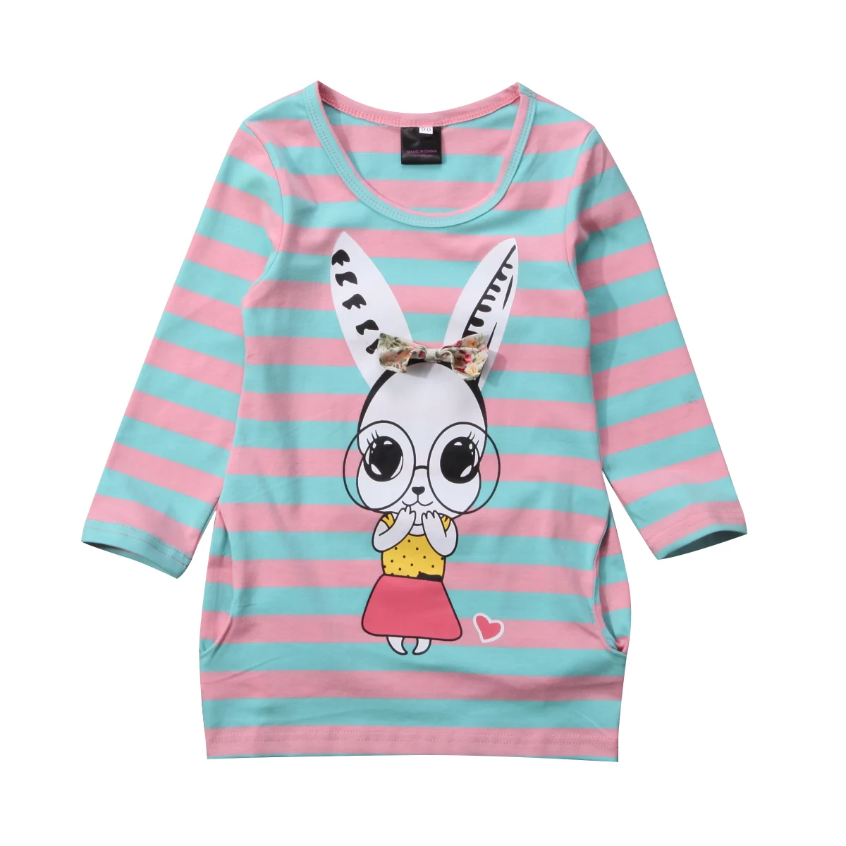 Дети для маленьких девочек кролик платье в полоску наряды одежда малыша очаровательны новорожденных мультфильм кролик с длинными