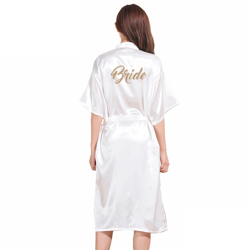 Buy Gold Stamp 'Bride' Silk Satin Long Bride Robes