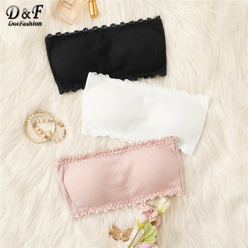 

Dotfashion Contrast Lace Rib Bandeau Bra Set 3pack 2019 Summer Casual Bras For Women Clothes Ladies Lingerie Tops Bralettes