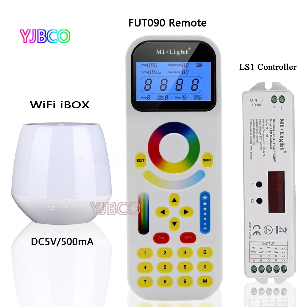 

2.4GHz Remote FUT090 + WiFi iBox1+Mi.Light LS1,4 in 1 Smart LED Controller for Single Color, CCT, RGB RGBW Strip ,DC12V 24V 15A