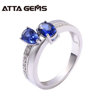 

Created Blue Sapphire Silver Unisex Ring Wedding Band For lovers Classic Design Women Engagement Silver Rings Trendy Top Quality