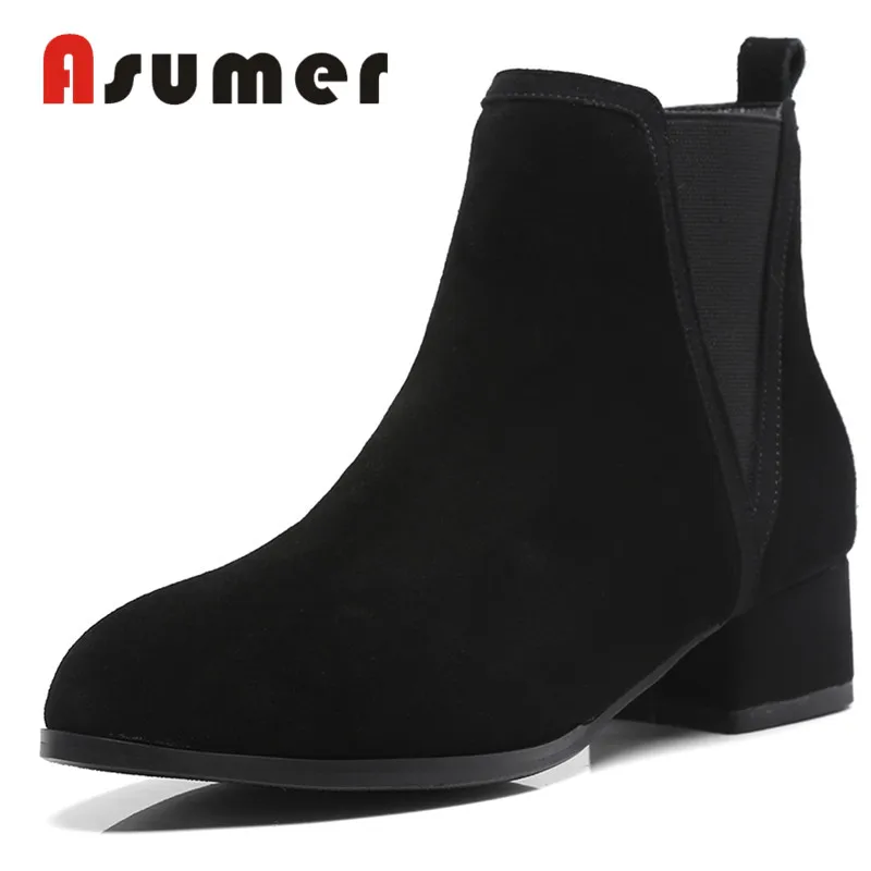 

ASUMER new arrive autumn winter shoes woman ankle boots pointed toe platform thick high heels shoes zipper suede leather boots