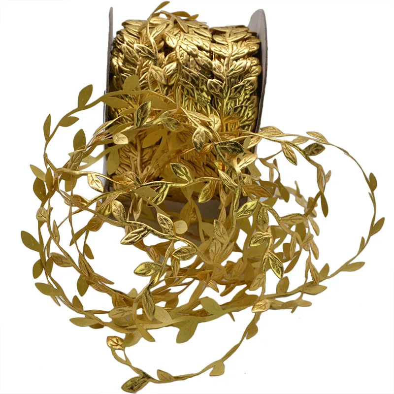 

10 Meter Silk Nature Gold Artificial Leaf Leaves Vine Wedding Decoration Foliage DIY Scrapbooking Craft Wreath Fake Flowers