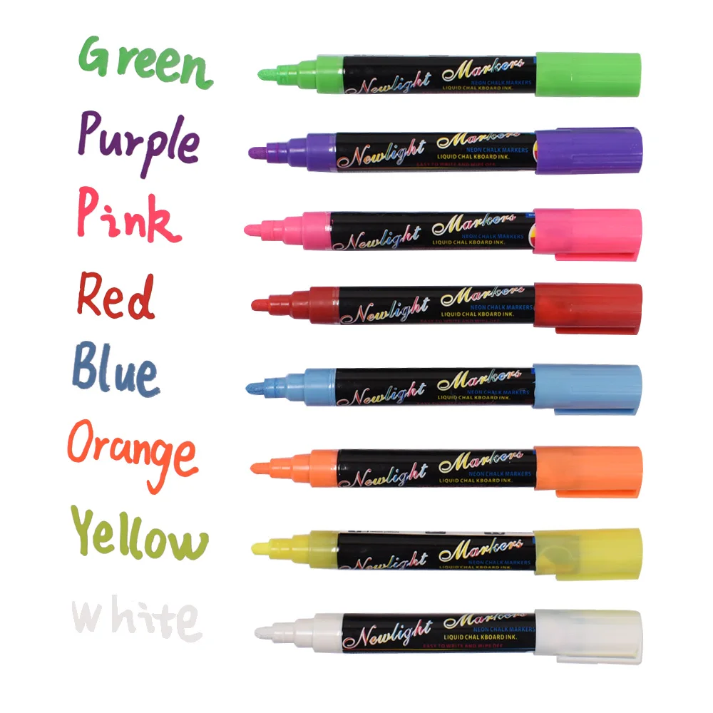 8 Color Erasable Highlighter Liquid Chalk Art Marker Pens Oblique Round