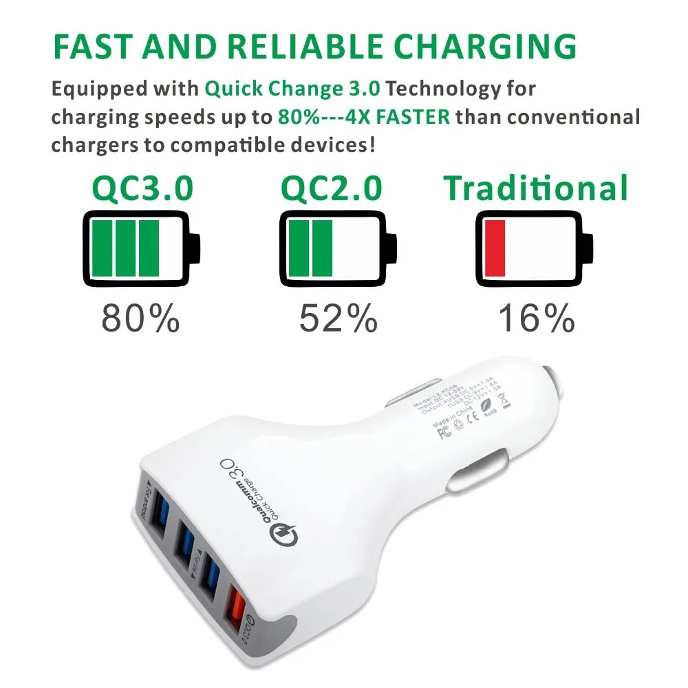 FULCOL QC 3.0 سيارة شاحن تهمة سريع الهاتف المحمول شاحن 4 ميناء USB سريع سيارة شاحن ل فون سامسونج اللوحي سيارة-شاحن