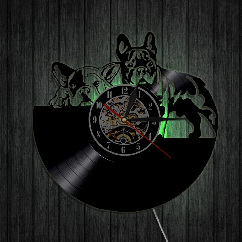Cena Piękny buldog francuski 3D zegar ścienny nowoczesny Design dekoracja Maison płyta winylowa zegar dekoracje ścienne dla dzieci pokój dziecięcy