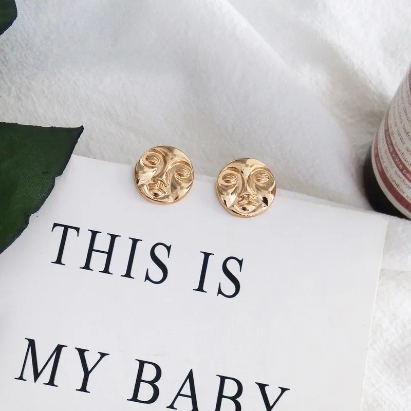 Original Design Vintage Geometry Metal Head Portrait Human Face Original Design Vintage Geometry Metal Head Portrait Human Face Round Stud Earrings Exaggeration Earring Fashion Jewelry In From