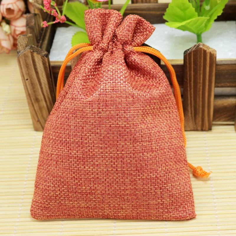 13*18cm Drawstring Jute Bag Orange Gift Packaging Bags Pouch for