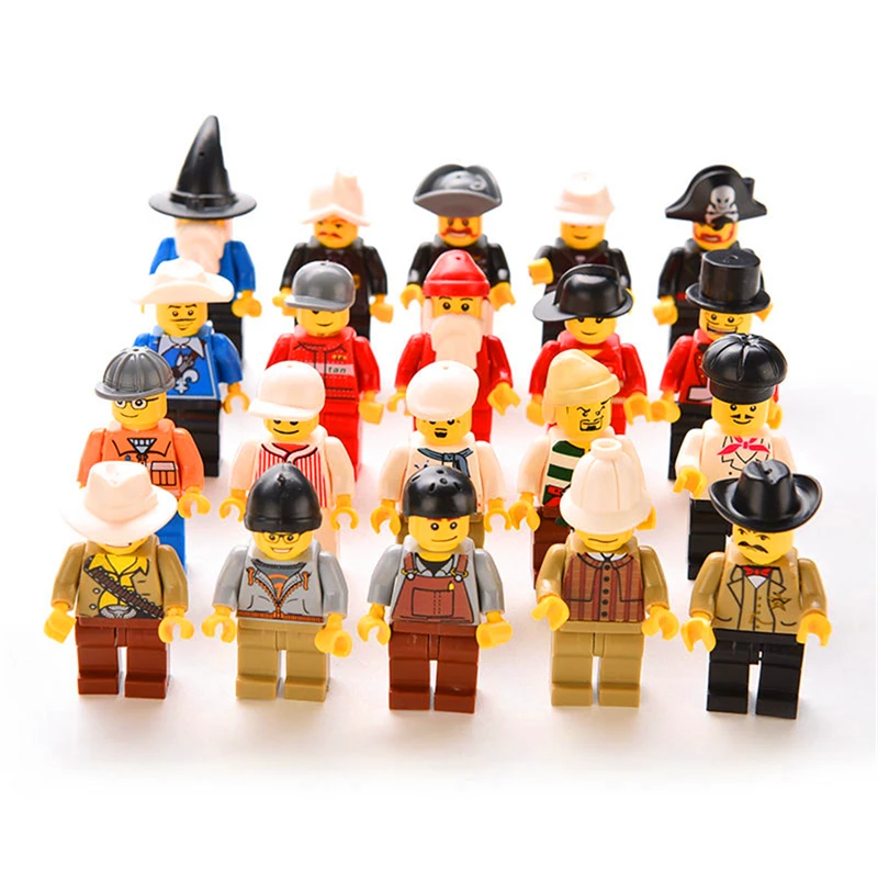 

20Pcs/Set Human Figure Action Santa Pirate Chef Citizens Building Blocks Brick Set Compatible Legoe Playmobil Toys For Children
