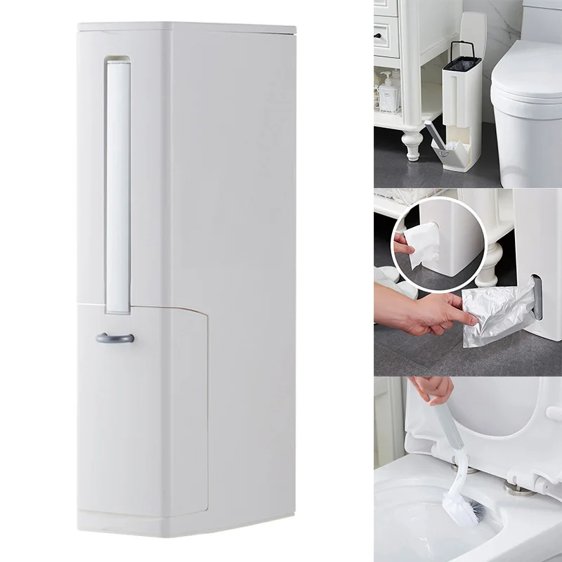 

New Plastic Trash Can Set Toilet Brush Waste Bin Dustbin Garbage Bag Dispenser @LS