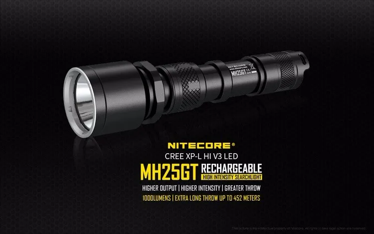 NITECORE MH25GT 1000Lm Тактический CREE XP-L HI V3 светодиодный водонепроницаемый фонарь уличный фонарь+ аккумулятор 3400 мАч+ кобура+ usb-кабель