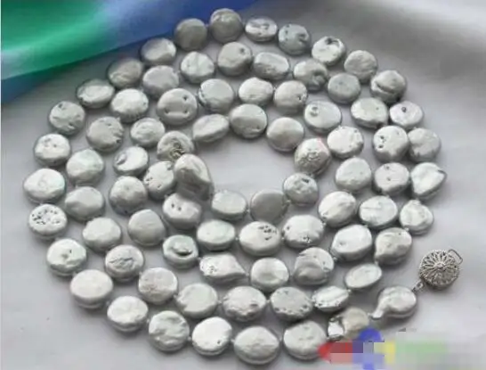 

Hot sale new Style >>>>> 48" 14MM GRAY COIN FRESHWATER CULTURED PEARL NECKLACE p1753