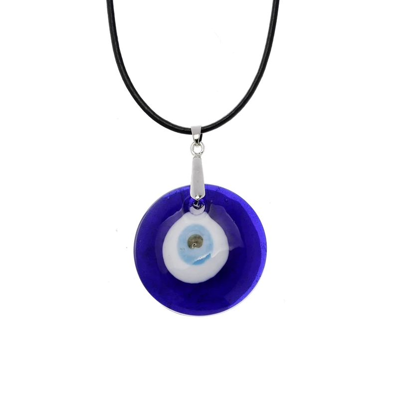 Image Evil Eye Necklace 3cm Glass Pendant Turkish Jewelry Turkey Charm Kabbalah Jewish Leather Necklace 1pcs Ne325