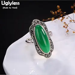 Uglyless S925 стерлингового серебра Для женщин кольца Bohemia Роскошные Природные халцедон кольцо персонализированные кольцо для большого пальца