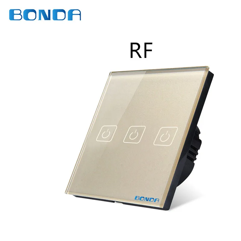 BONDA RF remote control switch EU / UK 1/2/3 Gang golden luxury tempered crystal glass panel with Broadlink rm pro APP Control - Цвет: Remote control three