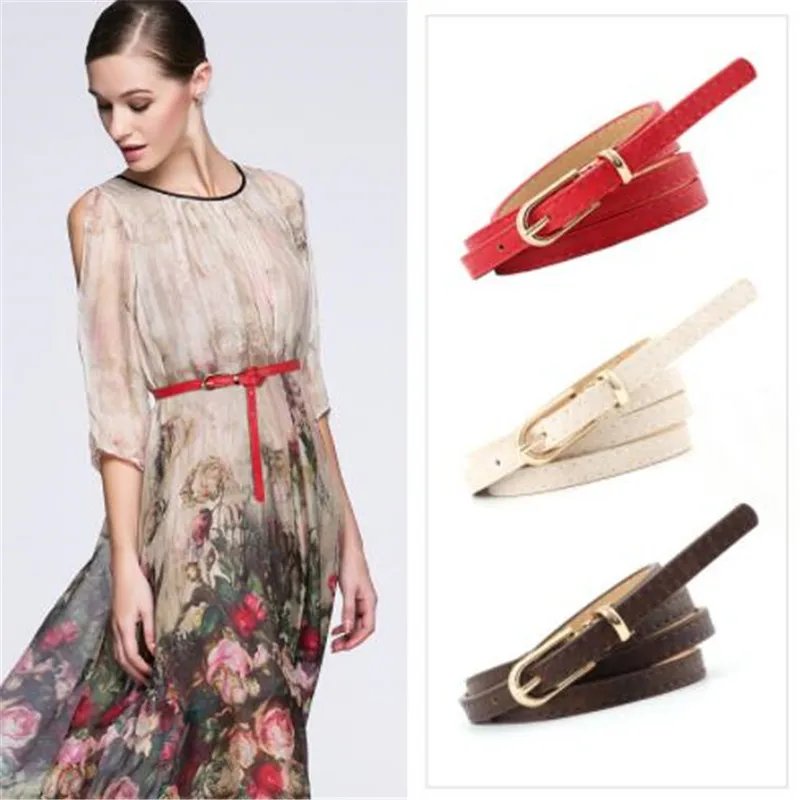 

WKOUD Candy Color Metal Buckle Thin Casual Belt For Women , Leather Belt Female Straps Waistband For Apparel Accessories