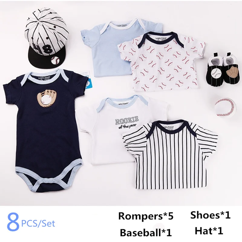 

2018 Spring Summer New Newborn Baby Baseball Romper Clothing Set 100% cotton Character Infant Clothes Suits Baby Gift Set