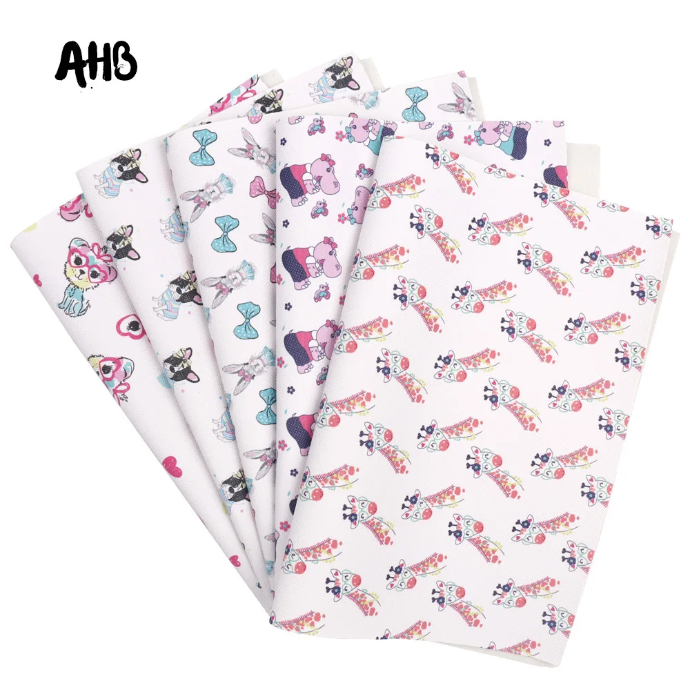 

AHB Synthetic Leather Fabric Cute Animals Printed Faux Leather Sheets For DIY Kids Hair Accessories Theme Party Decor Materials