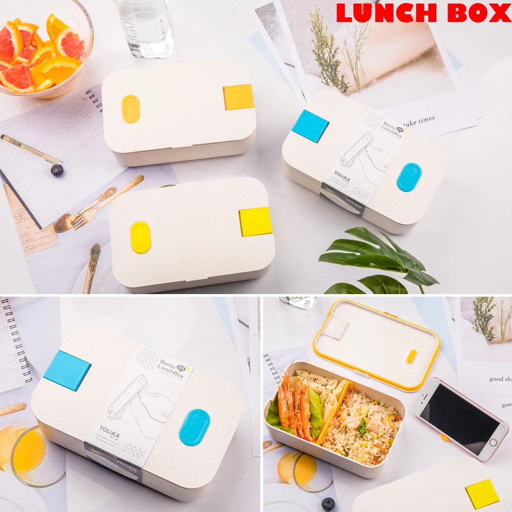 Пшеничная солома хитовый Ланч-бокс контейнер для хранения еды для взрослых/детей Bento box W/Ложка