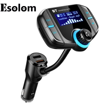 

Esolom Bluetooth FM Transmitter with QC 3.0 Wireless In-Car Radio Adapter Handsfree Car Kit Dual USB Car Charger AUX