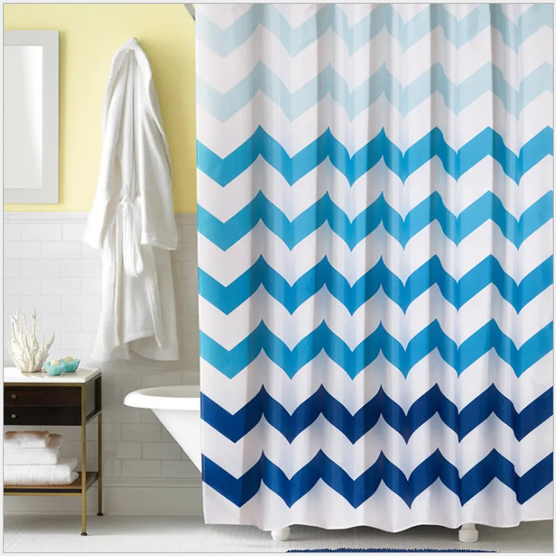 Plain Stripe Shower Curtain Grey White Waterproof Mildew & Mould Resistant 
