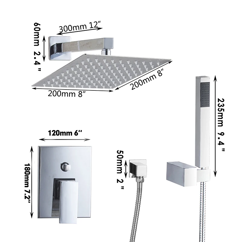 ﻿Buy OUBONi High Quality Bathroom Wall Mounted 8" Rain Shower Head
